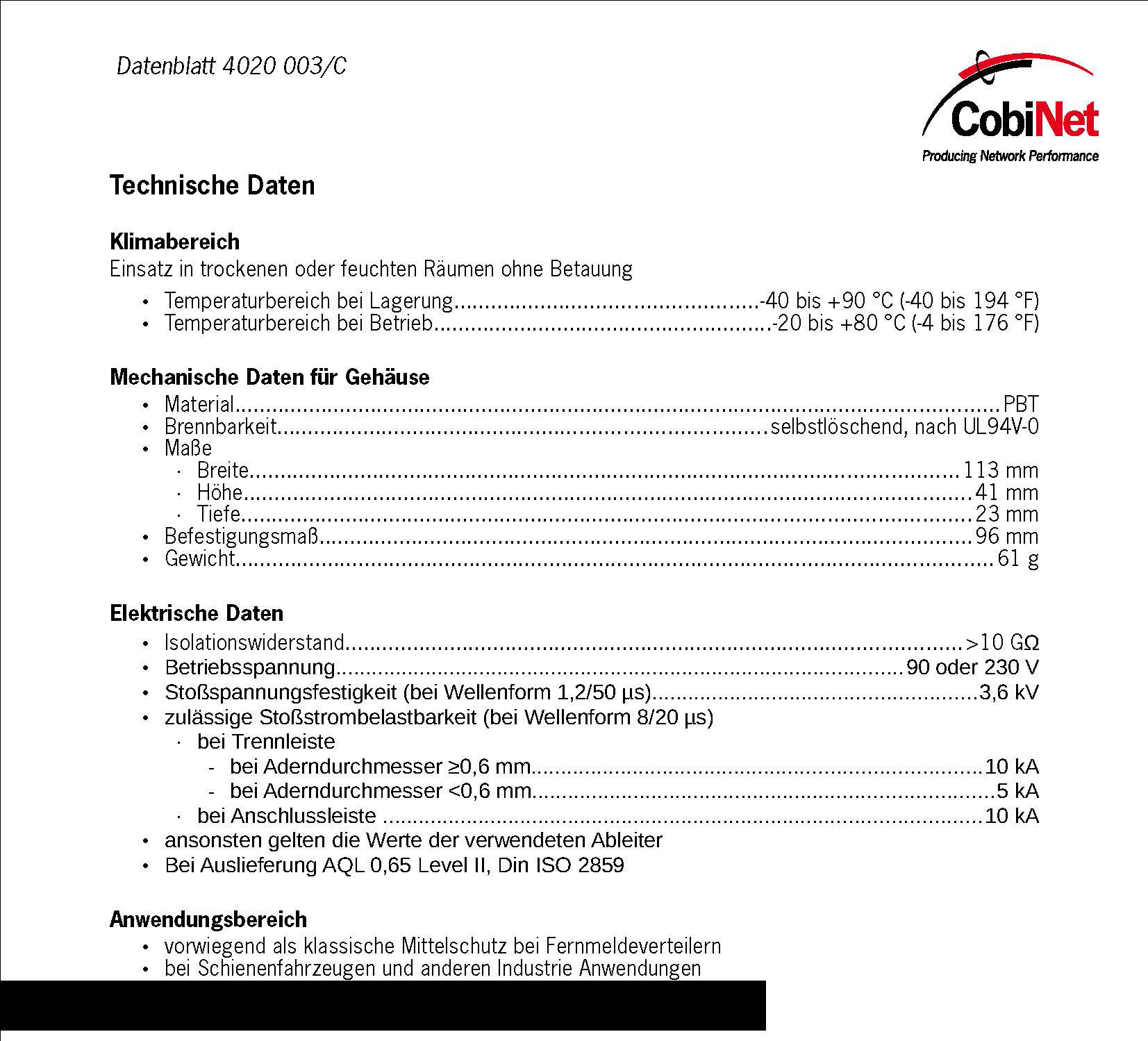 CobiTel模塊系列產(chǎn)品-LSA-保安排-Datenblatt 4020 003_C圖3